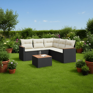 Black And Cream Garden <b>Sofa</b> <b>Set</b> With Cushions Outdoor Furniture UV Resistant PE Rattan Contemporary Design Waterproof - Product Image 2