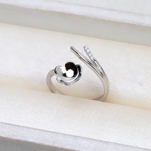 Anneau ouvert en argent S925 fait à la main, version coréenne, accessoire DIY, sans aiguille, support creux pour perles de 8-9 mm, perles métalliques 2697 - Product Image 3