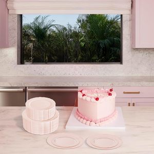 Ensemble de 10,25 assiettes de service roses en plastique PS, écologiques, sûres, durables, modernes, jetables, à motif uni, pour hôtels et restaurants - Product Image 3