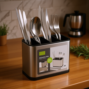 Contenitore per posate in acciaio inox 80x60x130mm con scomparto per la conservazione in cucina - Product Image 3