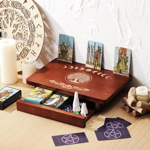 Wooden Tarot Card Holder With Drawer <b>Moon</b> Phase Design <b>Crystal</b> Storage Box For Tarot Cards And Accessories Display Rack - Product Image 1