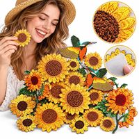 En gros, Patch brodé thermocollant et à coudre, motifs Tournesol, Fleur, Pie-gai, Nature, Mignon