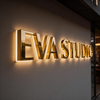 Enseigne lumineuse LED rétroéclairée en métal doré miroir et lettres acryliques 3D pour logo d'entreprise, idéale pour les murs intérieurs et extérieurs