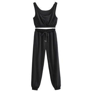 Conjuntos Deportivos de Verano al por Mayor, Cintura Elástica, Top Corto para Mujer, para Correr, Trotar, de Algodón, 2 Piezas - Product Image 2