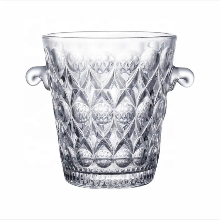 Hot Sale 1.5L Luxury Beer Wine Ice Bucket Embossed Cheap Clear Crystal Glass Champagne Ice Bucket With Ears