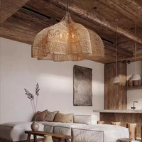 Luminaire suspendu en rotin LED de style zen japonais, blanc chaud, taille moyenne, pour salon ou chambre à coucher