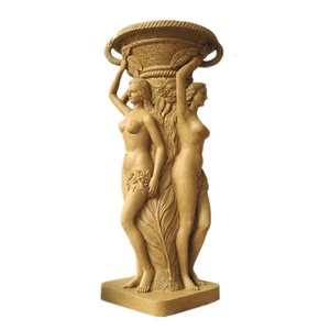 Macetero Redondo de Mármol Amarillo Nude, Soporte Grande para Macetas de Mármol, Maceteros de Mármol para Exterior, Estatuas de Mármol, Jardinera - Product Image 1