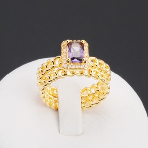 Anillo Doble Clásico JXX Chapado en Oro de 24K con Piedra para Mujer, Joyería de Boda, Gran Venta - Product Image 5