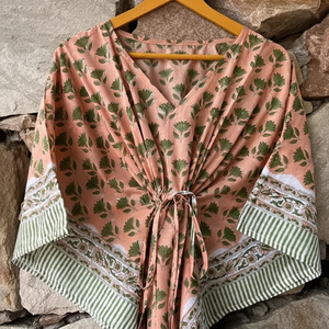 Túnica Maxi de verano para mujer Caftan Kaftan de algodón ligero con estampado de bloque de mano Ropa de noche cómoda para la playa o salidas Casuales - Product Image 1