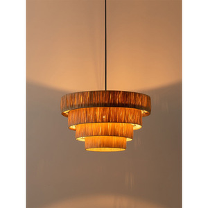 Lampe suspendue rétro en paille tressée, lumière Led ronde, base d'ampoule E27, luminaire décoratif pour Restaurant, chambre à coucher, salon - Product Image 1