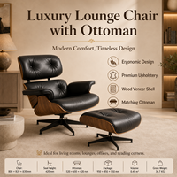 Ensemble de fauteuils de salon et ottoman en cuir noir pour réception d'hôtel, style Ames, fauteuil de salon moulé Eames pour projets B2B, fourniture OEM personnalisée
