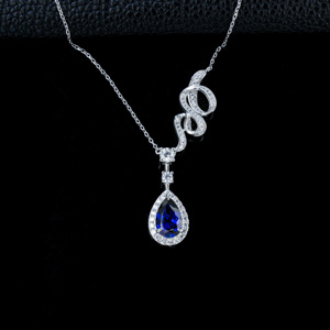 Collar con Colgante de Zafiro Creado en Plata de Ley 925, Diseño de Serpiente con Halo de Zafiro de Laboratorio con Corte de Pera, Joyería Fina para Mujer - Product Image 3