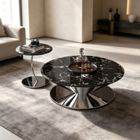 Nouvel ensemble de 2 tables basses gigognes modernes à hauteur réglable 2026, avec structure en métal doré, pour salon
