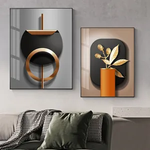 Schwarzes Kupfer geometrische abstrakte Wand kunst Poster drucken moderne Wohnkultur nordische Kristall Porzellan Wand kunst Malerei 3d abstrakt