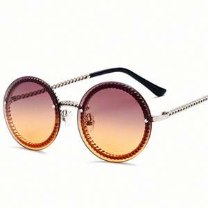 Gafas de Sol Redondas sin Montura para Mujer, Diseño Retro de Moda 2019, con Cadena Metálica - Product Image 4