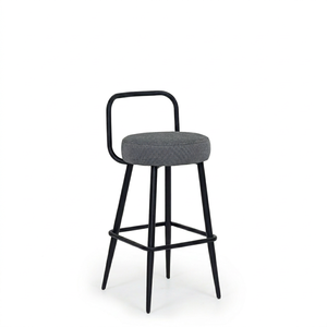 Tabouret de bar moderne en métal avec siège rond rembourré et dossier, hauteur de comptoir, mobilier de bar commercial pour bar à domicile, café, cuisine - Product Image 1