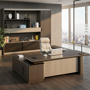 Mobilier de luxe moderne bois design MDF maison exécutif en forme de l PDG bureau bois ordinateur étude table bureau - Product Image 3