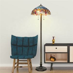Lámpara de Pie de Vidrio Tiffany con Diseño de Libélula Azul, Estilo Retro Europeo de 18'', con LED, para Oficina, Hogar, Sala de Estar, Mesitas de Noche - Product Image 1