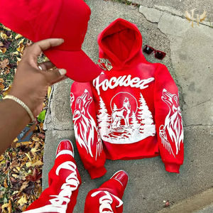 Hoodie Pria Model Streetwear, Cetak 3D, Tanpa Kantong, Tanpa Tali Serut, Potongan Longgar, Model Kotak, Efek Acid Wash - Product Image 4