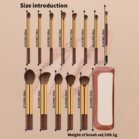 Set Kuas Makeup Wajah Profesional 13 Buah Label Pribadi Khusus, Pensil Eyeliner & Alis, Bulu Sintetis, Ferrule Emas, Bebas Kekejaman