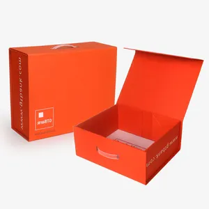 Manufacturer Custom Logo Orange Book Shape With Plastic Handle Foldable Box Packaging Bag