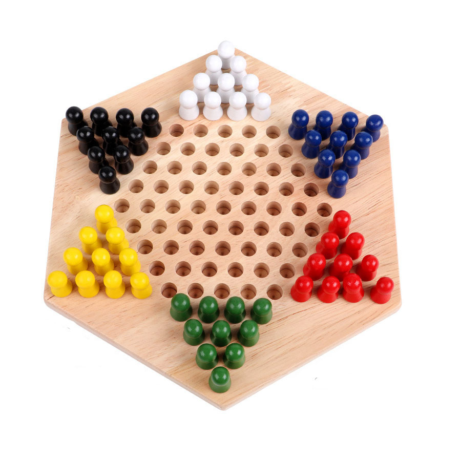 Cisixin Jeu de Dames - Hexagon Traditionnelle en Bois Chinois Famille Checkers Game Set