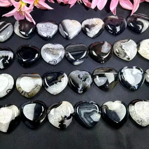 Mini Black String Agate Heart Onyx Agate Heart Crystal Heart Stone Energy Healing For Gift