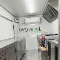 Remorques alimentaires carrées noires Greenfist personnalisées de 13, 15 et 16 pieds avec équipement de cuisine professionnel en fibre de verre, prêtes pour la vente de crèmes glacées