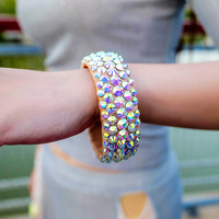 Danseuse danse du ventre bijoux 3D verre bras anneau avec diamant ouverture Flatback lâche strass bracelet pour la performance