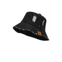 Chapeau Bob en Jean Personnalisé à Large Bord Effiloché et Vieilli, Chapeaux de Pêcheur Anti-UV pour Hommes et Femmes, Vente en Gros