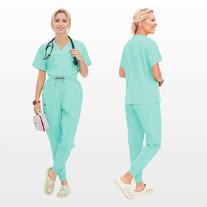 Tenues médicales unisexes personnalisées avec logo tissé en polyester et élasthanne – Ensembles infirmiers, médecins, dentistes, hôpitaux – Blouse et pantalon de jogging - Product Image 2
