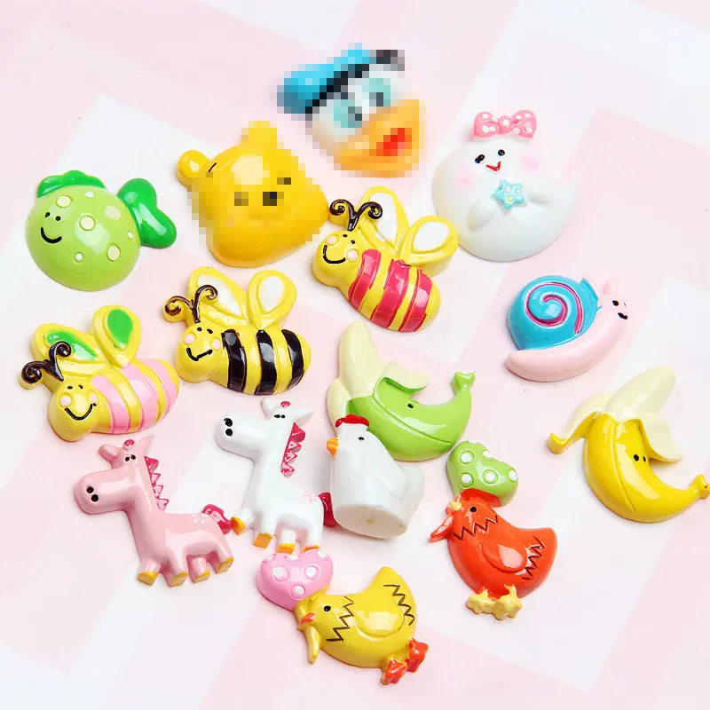 Free Shipping Different Cartoon Animals Cute Horse Bee Chicken Diy Phone Case Kids Hair Decorative Accessory Resin Cabochons