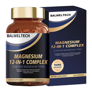 Cápsulas de Complejo de Magnesio 12 en 1 de Marca Privada OEM, Sin GMO, Favorece la Salud del Sistema Nervioso y Ósea - Product Image 1