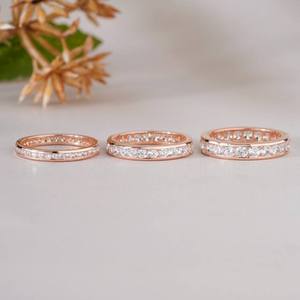 Rose <b>Gold</b> Diamond Stackable <b>Rings</b> <b>Set</b> for Women Elegant Wedding Anniversary Bands Minimalist Jewelry - Product Image 4