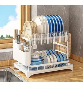 1 Set Dish <b>Rack</b> 2 Tier Dish <b>Drying</b> <b>Rack</b> Kitchen Dish <b>Drying</b> <b>Rack</b> With Drainboard and Utensil Holder for Kitchen Countertop - Product Image 6