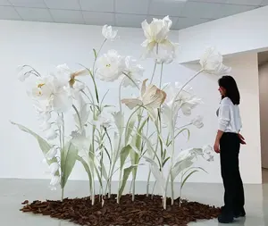 V129 Simulation Organza Giant Flower White Giant Silk Flowers for Pure White Wedding Valentine's Day Decoration