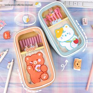 Trousse à crayons X415 mignonne et créative, transparente, grande capacité, motif dessin animé, pour étudiants, trousse à crayons ours pour étudiants - Product Image 3