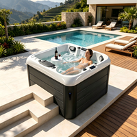 Spa de luxe pour 4 personnes en acrylique pour l'extérieur avec plusieurs jets de massage, bain à remous carré autoportant