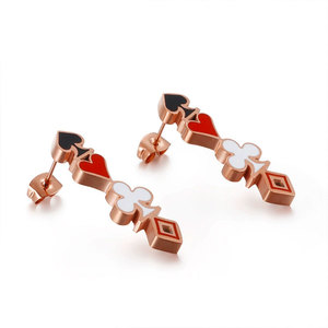 Wholesale 316L Stainless Steel 14k 18k Pvd Gold Plated Zircon High Quality Jewelry Fashion Stud <b>Playing</b> <b>Card</b> Earrings for Women - Product Image 1