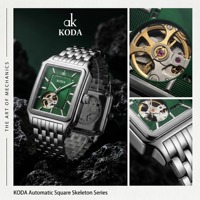 Montre mécanique pour homme, montre carrée, cadran squelette, bracelet en acier inoxydable, personnalisation de la couleur multicolore, OEM