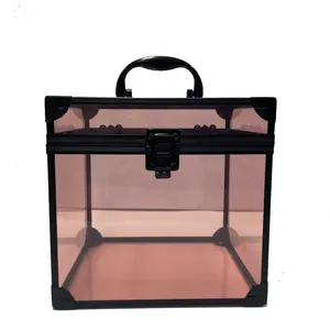 Şeffaf kilitleme alüminyum makyaj takı depolama akrilik kozmetik durumda güzellik turuncu plastik makyaj sert çanta kadın kızlar için