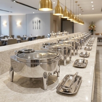 Chauffe-Plat Professionnel 6L avec Plateau Intérieur Divisé et Couvercle en Verre à Charnière pour Buffets, Hôtels, Banquets et Traiteurs