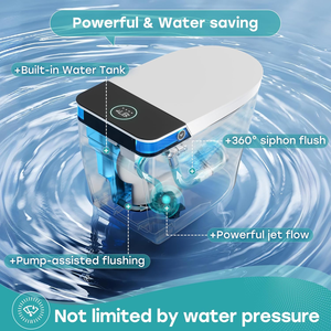 Toilette intelligente, ouverture/fermeture automatique du couvercle, avec eau chaude instantanée, siège chauffant allongé, sèche-linge, désodorisation. - Product Image 3