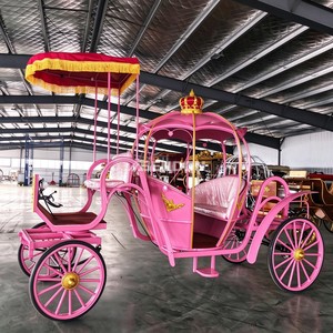 Wedding Photo Prop Pink Fairy Carriage Featuring Gold Crown <b>Ornament</b> & Red Canopy - Product Image 2