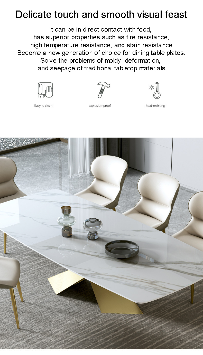 Light Luxury Italian Furniture Dining Table 220*120*75cm Rock Board Dining Table