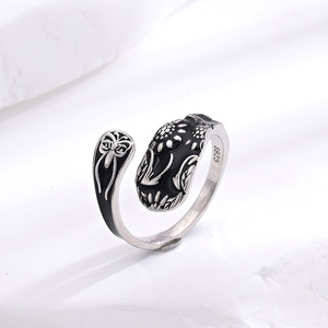 Bague en argent sterling S925 en forme de tournesol pour femmes, style bohème rétro européen et américain, bague ouverte pour hommes - Product Image 5