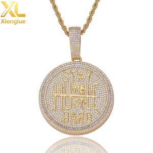 Trendy Fashion Bling Hiphop Shiny Stylish Jewelry Iced <b>Striking</b> Baguette Zircon Brass Letter Round <b>Plate</b> Pendant Necklace - Product Image 1