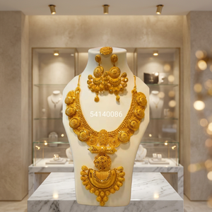 Conjunto de Joyería Étnica Chapada en Oro de 24K, Collar y Aretes, Joyería de Aleación de Moda para Mujer, Diseño Floral - Product Image 2