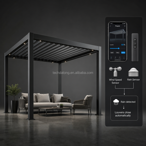 <span class=keywords><strong>Pergola</strong></span> à lames orientables en aluminium thermolaqué, système de toiture <span class=keywords><strong>bioclimatique</strong></span> motorisé et étanche pour pavillon de jardin extérieur - Product Image 3