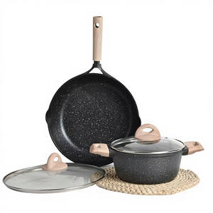 Ensemble de casseroles multifonctionnelles en <span class=keywords><strong>pierre</strong></span> de Maifan et aluminium antiadhésif avec couvercle en verre, ustensiles, compatibilité universelle, utilisation domestique, casseroles et poêles - Product Image 3